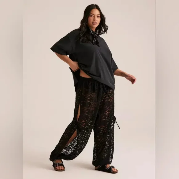 Torrid Black Festi Tie Detail Lace Jogger Flowy Pants Size 2X Short Nwt - Picture 4 of 5